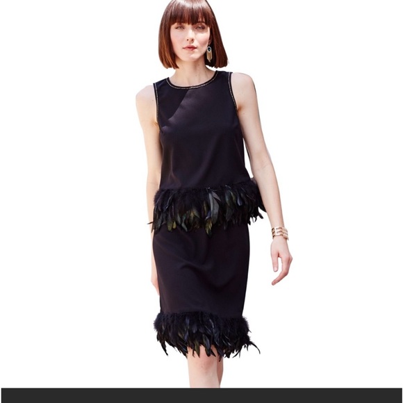 NWT, Nicole Miller glamorous feather trim black tank top - Picture 2 of 5